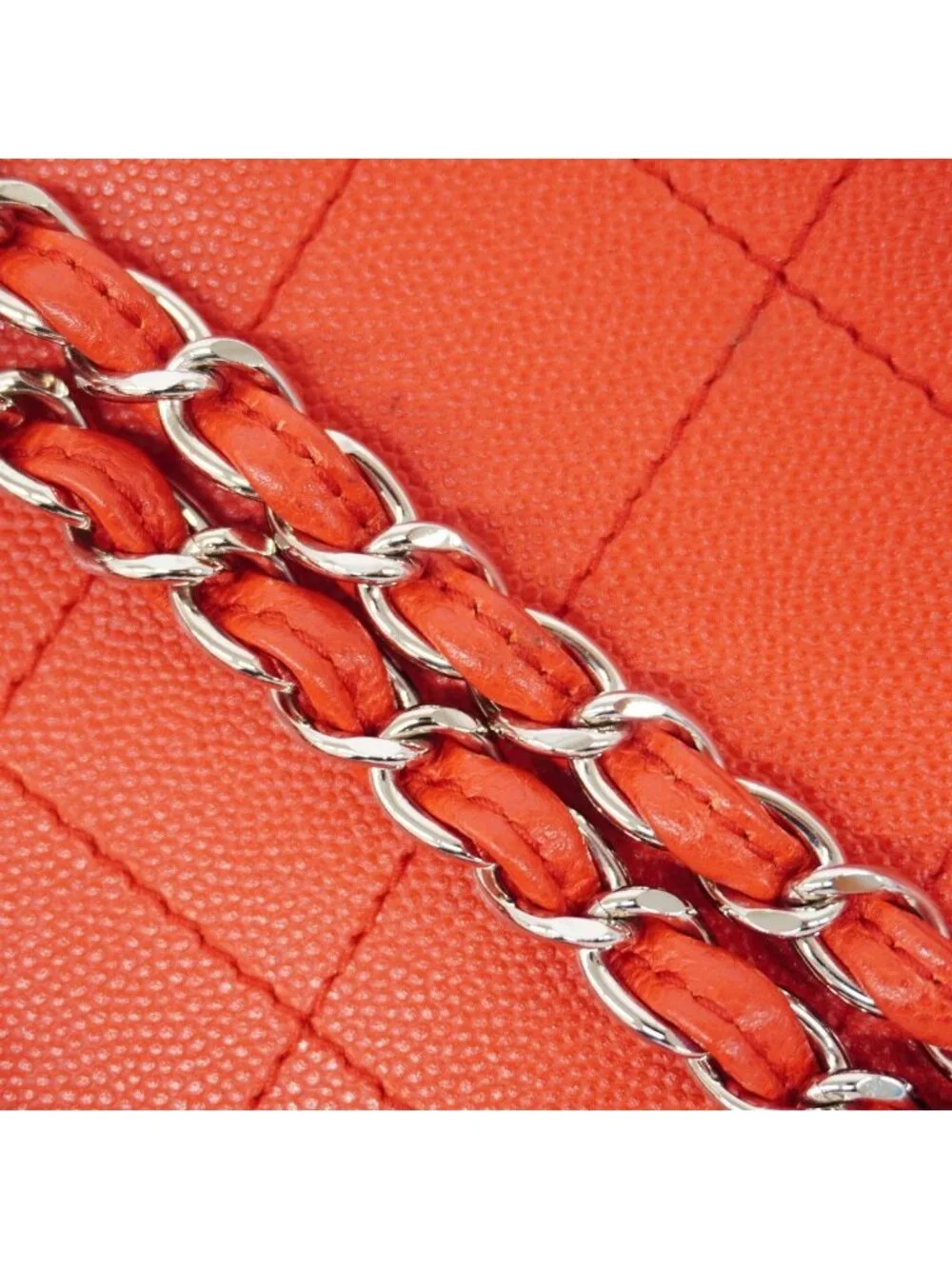 Chanel Chain Tote Quilted Caviar Leather Red Silver